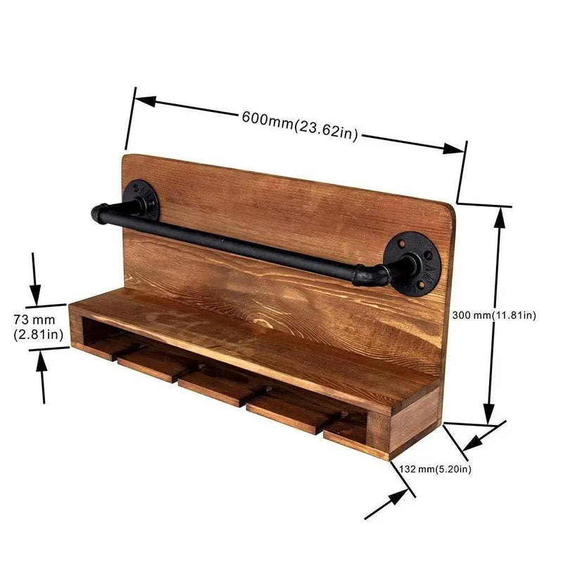 4 Bottle Rustic Farmhouse Wall Mounted Wine Rack with Glass Holder by HomePacific
