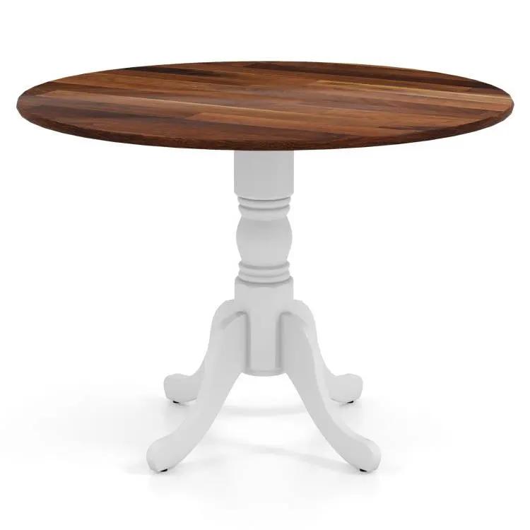 Solid Wood Round 40-inch Kitchen Dining Table with White Legs and Brown Top by HomePacific
