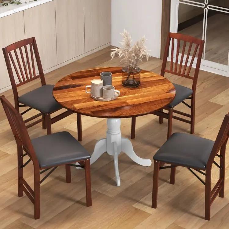 Solid Wood Round 40-inch Kitchen Dining Table with White Legs and Brown Top by HomePacific