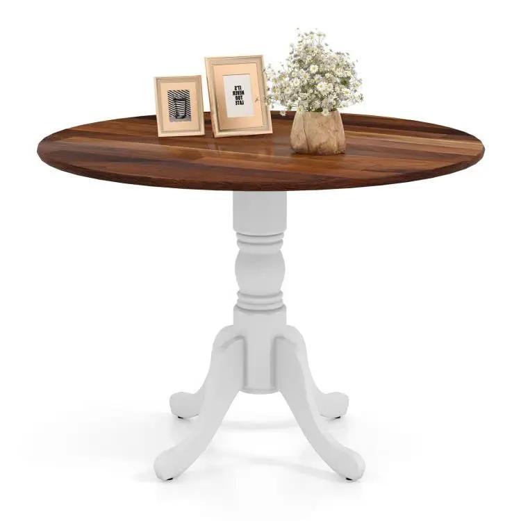 Solid Wood Round 40-inch Kitchen Dining Table with White Legs and Brown Top by HomePacific