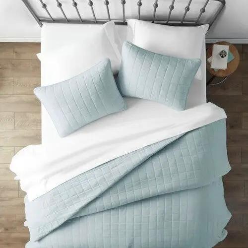 3 Piece Microfiber Farmhouse Coverlet Bedspread Set Light Blue, King/California King by HomePacific