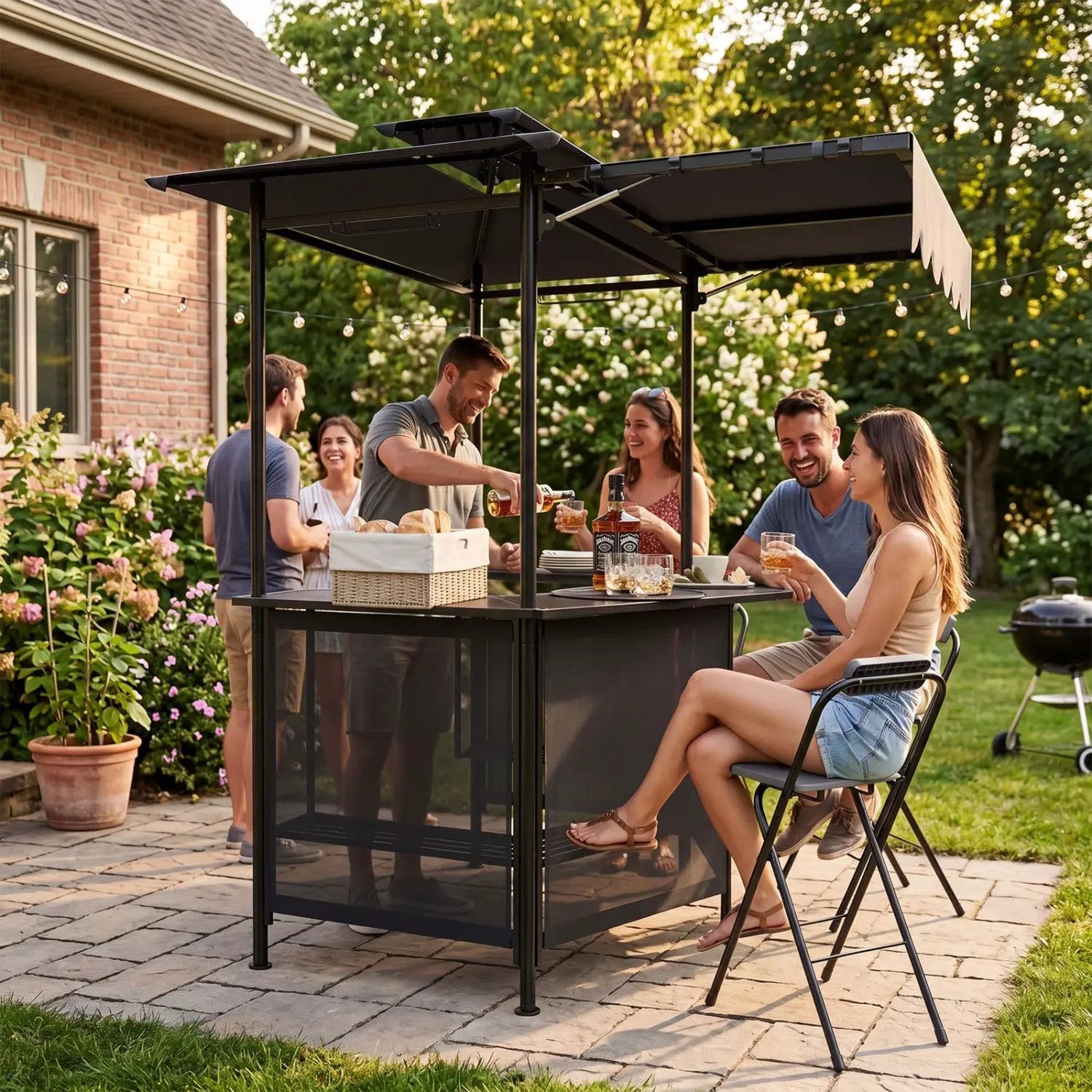 Grill Gazebo with Shelves, Hooks & Double Roof Canopy by DirectDeals