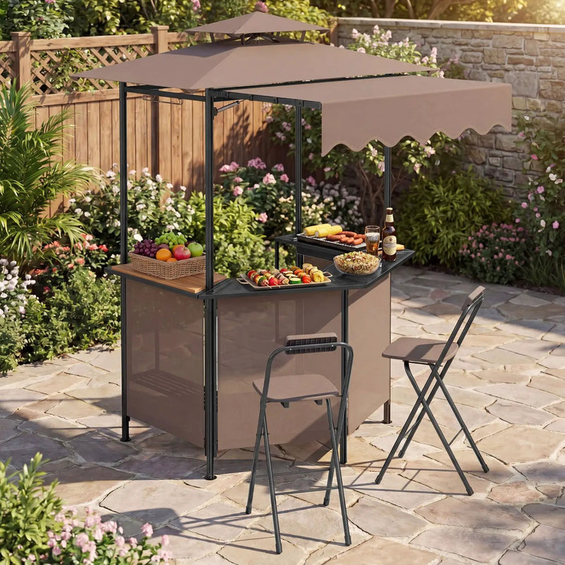 Grill Gazebo with Shelves, Hooks & Double Roof Canopy by DirectDeals