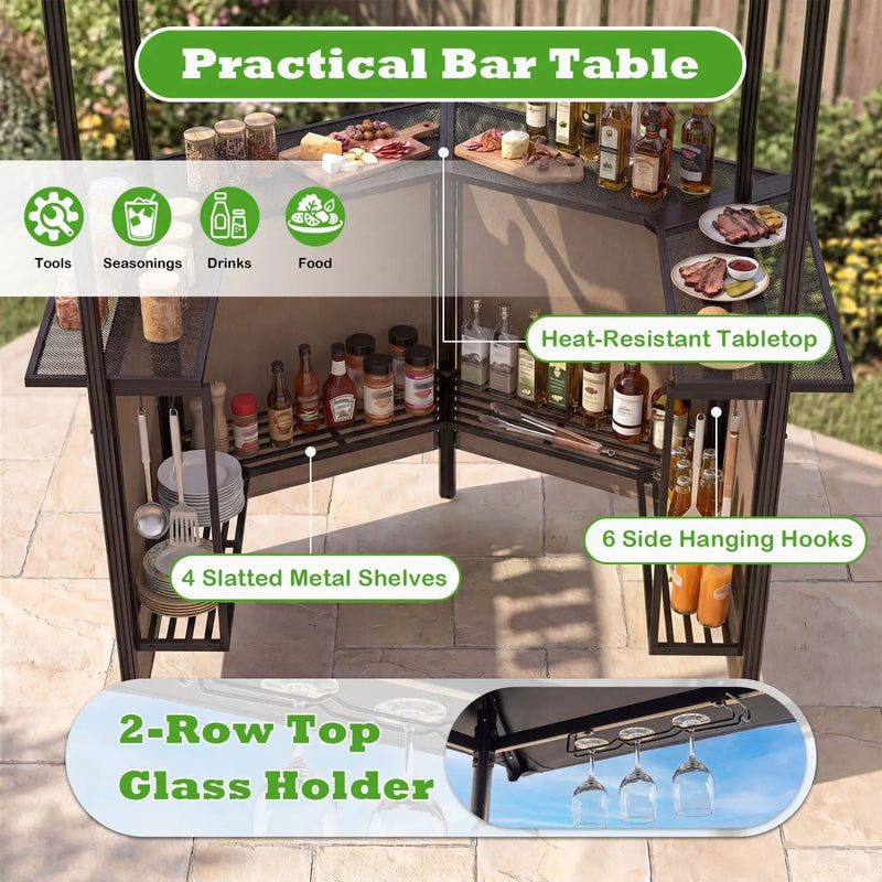 Grill Gazebo with Shelves, Hooks & Double Roof Canopy by DirectDeals