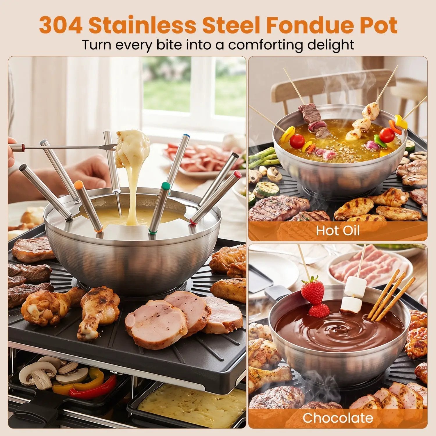 BBQ Grill with Fondue Pot Set for 8 People by DirectDeals