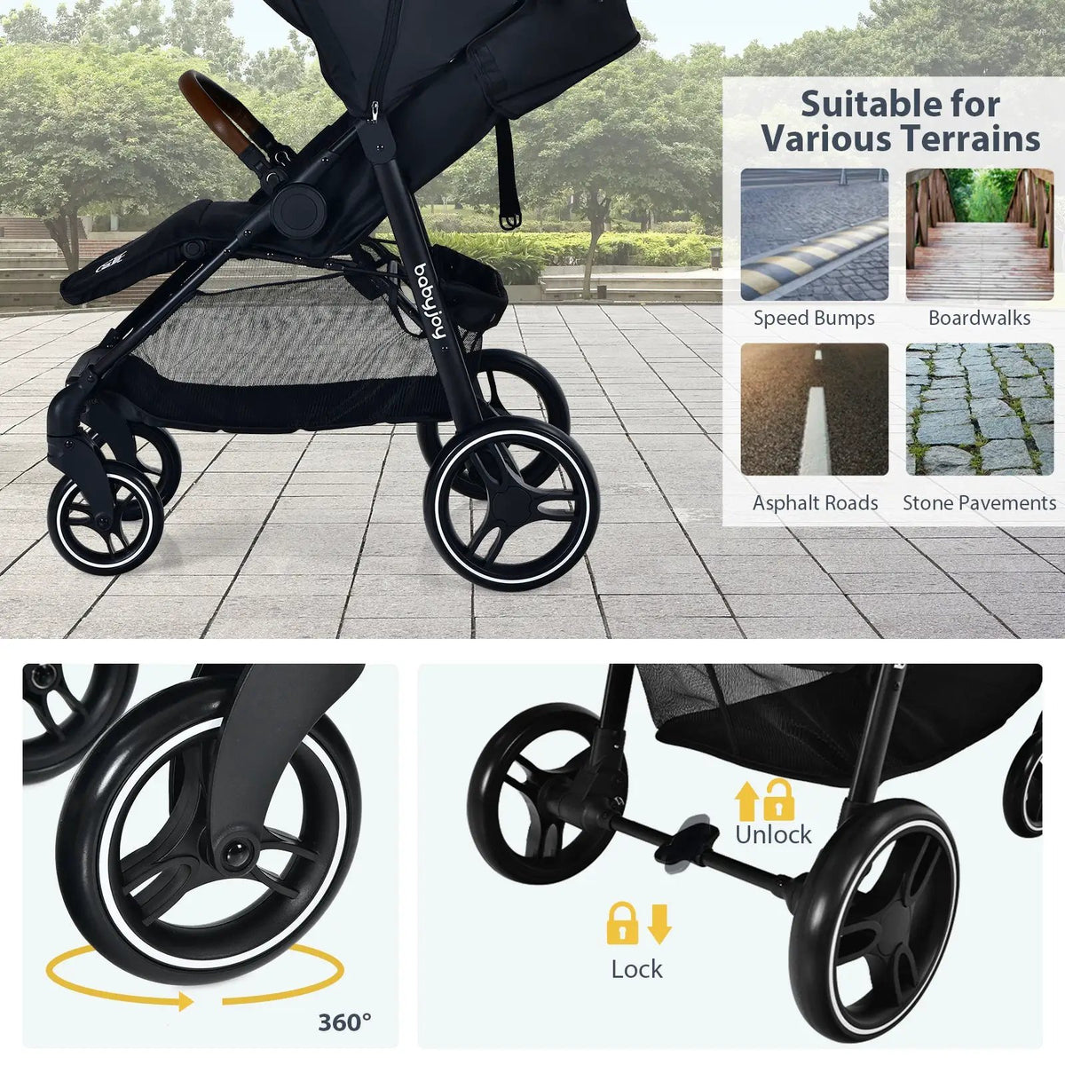 5-Point Harness Lightweight Infant Stroller with Foot Cover and Adjustable Backrest by DirectDeals