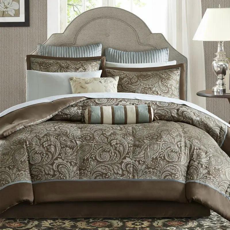California King 12-piece Reversible Cotton Comforter Set in Brown and Blue by HomePacific