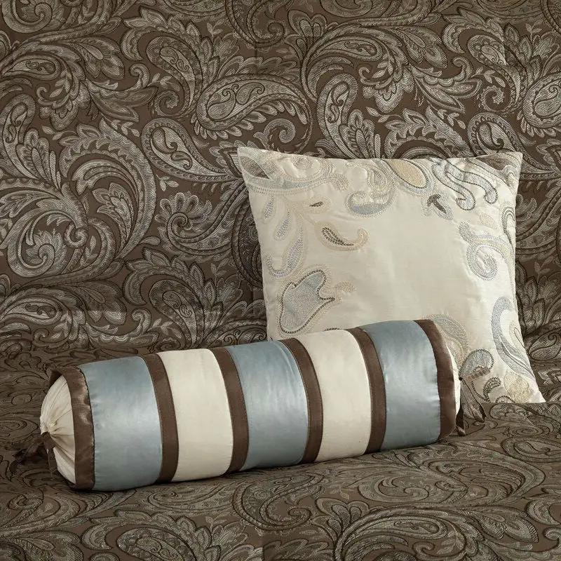 California King 12-piece Reversible Cotton Comforter Set in Brown and Blue by HomePacific