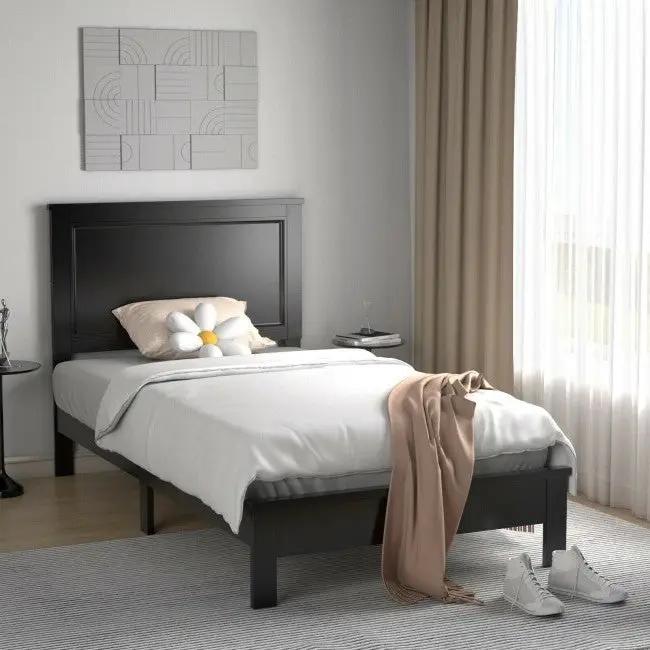 Twin Size Modern College Dorm Wooden Platform Bed in Black by HomePacific