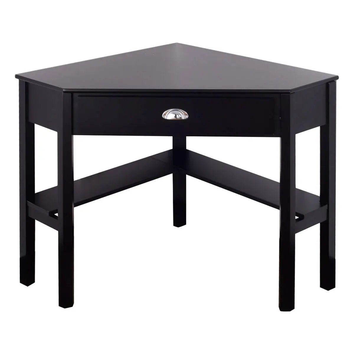 Corner Black Wood Computer Desk with Drawer by HomePacific