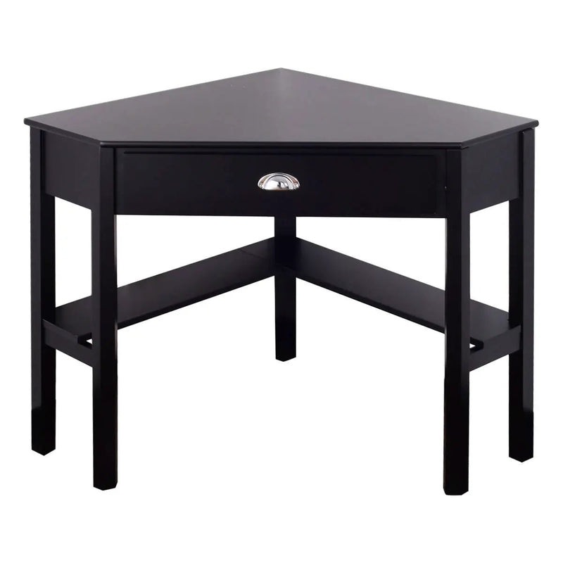 Corner Black Wood Computer Desk with Drawer by HomePacific