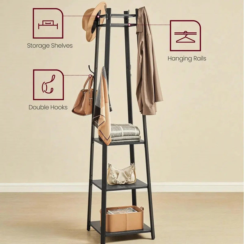 Modern Farmhouse Black Metal Coat Rack Entryway Hall Tree with Grey Wood Shelves by HomePacific
