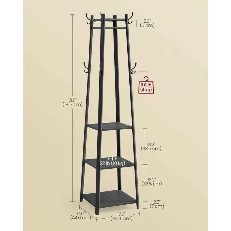 Modern Farmhouse Black Metal Coat Rack Entryway Hall Tree with Grey Wood Shelves by HomePacific