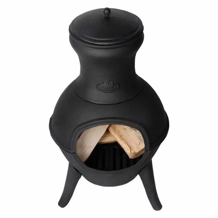 Small Black Outdoor Cast Iron Chimenea Wood Burning Fire Pit by HomePacific