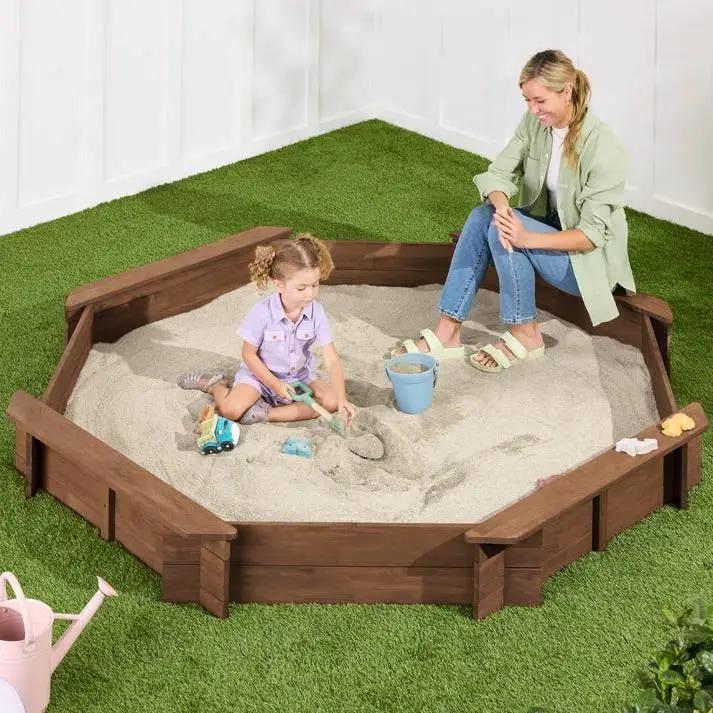 Kid's Octagonal Sandbox in Walnut Wood Finish by HomePacific