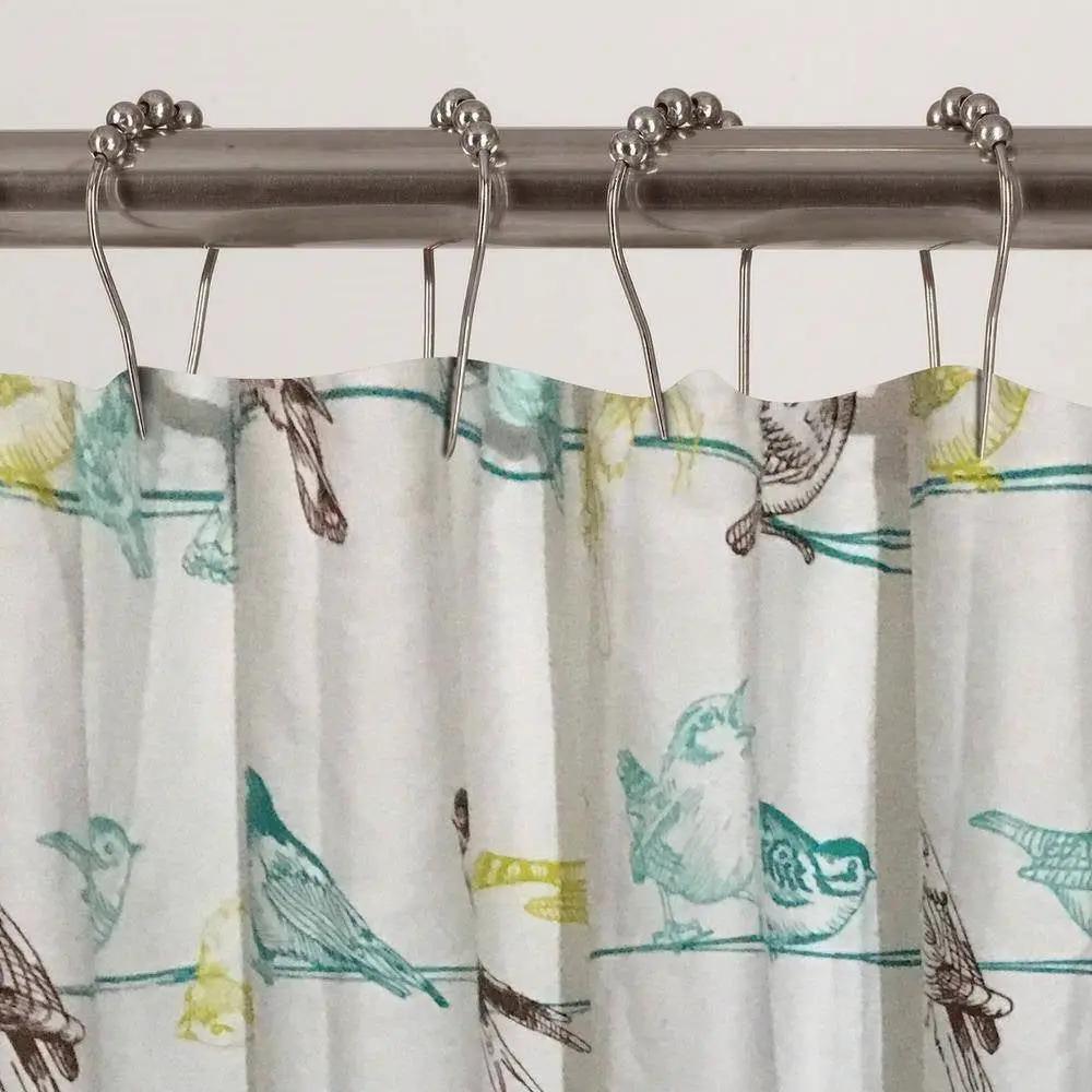 72-inch 100-Percent Cotton Fabric Shower Curtain with Teal Beige Black Birds by HomePacific