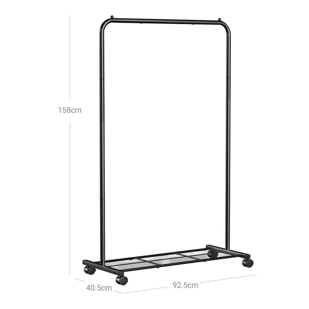Simple Black Steel Tube Rolling Garment Clothes Rack with Bottom Mesh Shelf by HomePacific
