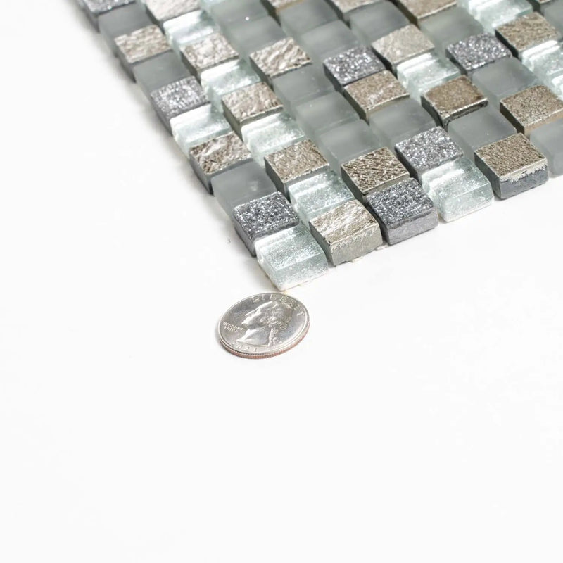 Blue Gray 12x12 Glossy Foiled Square Glass Resin Stone Mosaic Tile (5 pack, 4.75 sq ft/case) by Apollo Tile