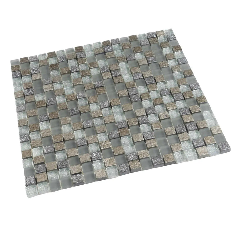 Blue Gray 12x12 Glossy Foiled Square Glass Resin Stone Mosaic Tile (5 pack, 4.75 sq ft/case) by Apollo Tile