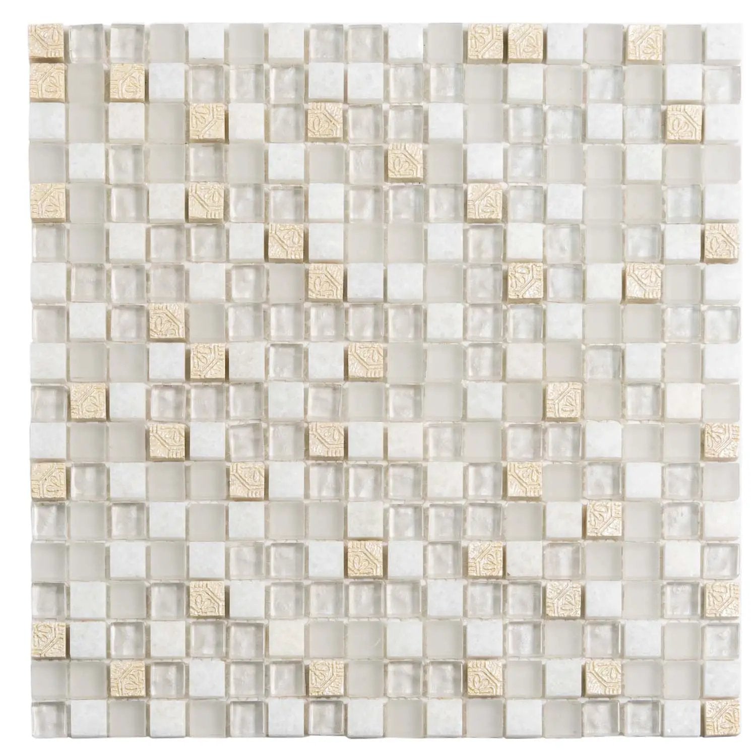 White 12x12 Glossy Foiled Square Glass Resin Stone Mosaic Tile (5 pack, 4.75 sq ft/case) by Apollo Tile