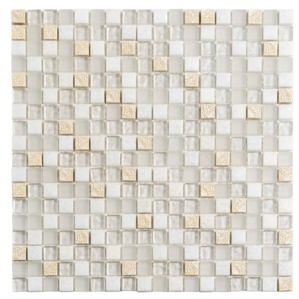 White 12x12 Glossy Foiled Square Glass Resin Stone Mosaic Tile (5 pack, 4.75 sq ft/case), photo 2 of 6