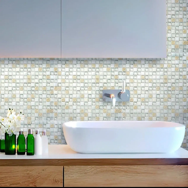 White 12x12 Glossy Foiled Square Glass Resin Stone Mosaic Tile (5 pack, 4.75 sq ft/case) by Apollo Tile