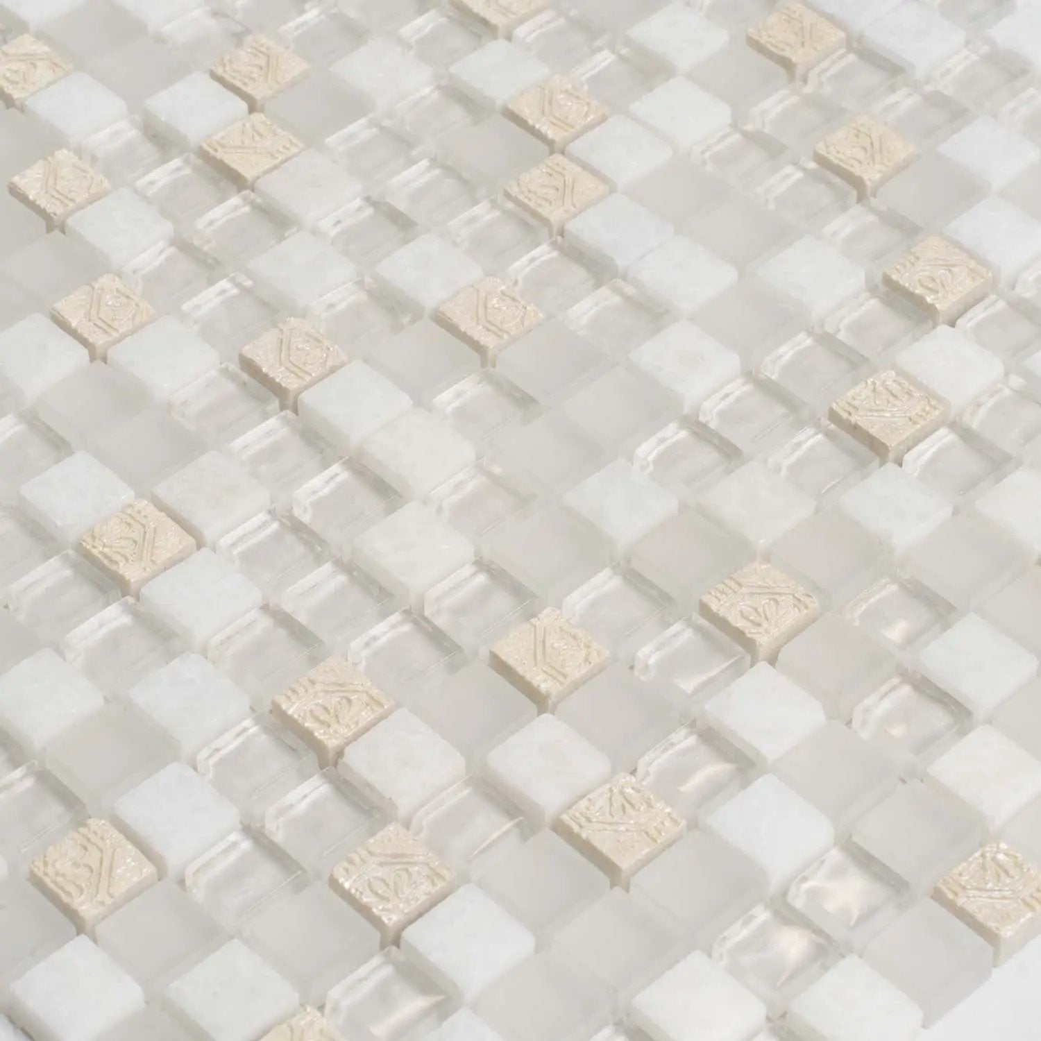 White 12x12 Glossy Foiled Square Glass Resin Stone Mosaic Tile (5 pack, 4.75 sq ft/case) by Apollo Tile