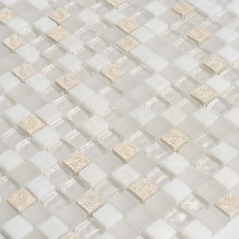 White 12x12 Glossy Foiled Square Glass Resin Stone Mosaic Tile (5 pack, 4.75 sq ft/case) by Apollo Tile