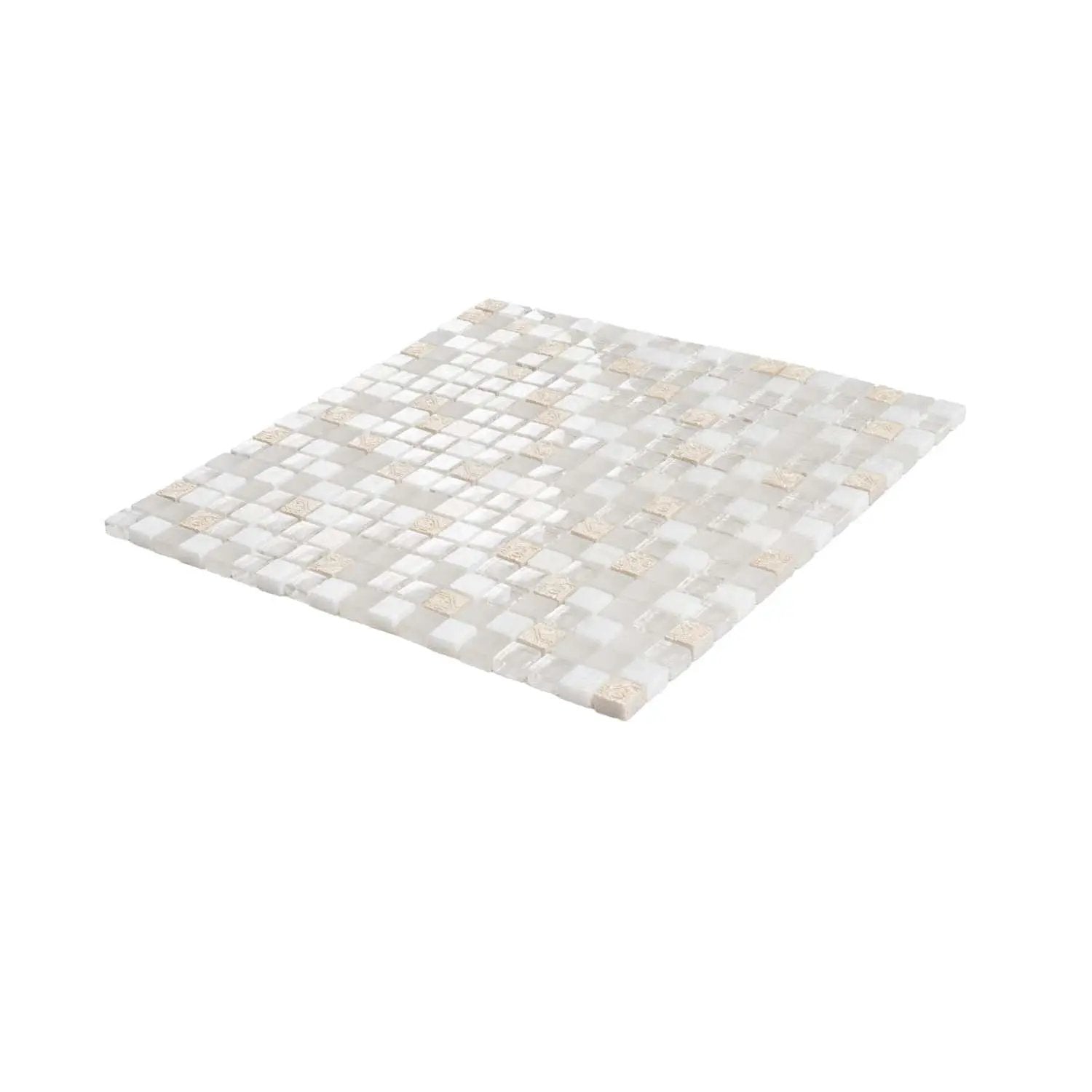 White 12x12 Glossy Foiled Square Glass Resin Stone Mosaic Tile (5 pack, 4.75 sq ft/case) by Apollo Tile