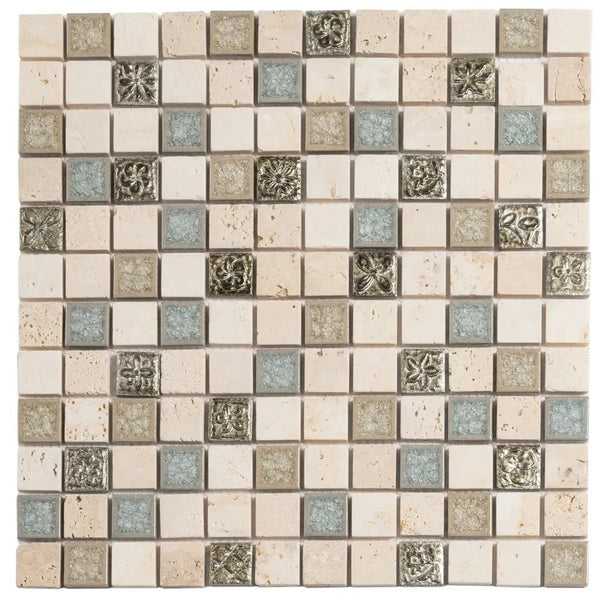 Beige 12x12 Polished Square Glass Resin Stone Mosaic Tile (5 pack, 4.75 sq ft/case), photo 2 of 6