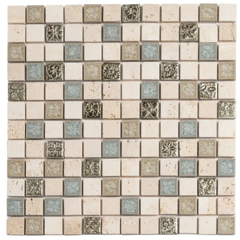 Beige 12x12 Polished Square Glass Resin Stone Mosaic Tile (5 pack, 4.75 sq ft/case) by Apollo Tile