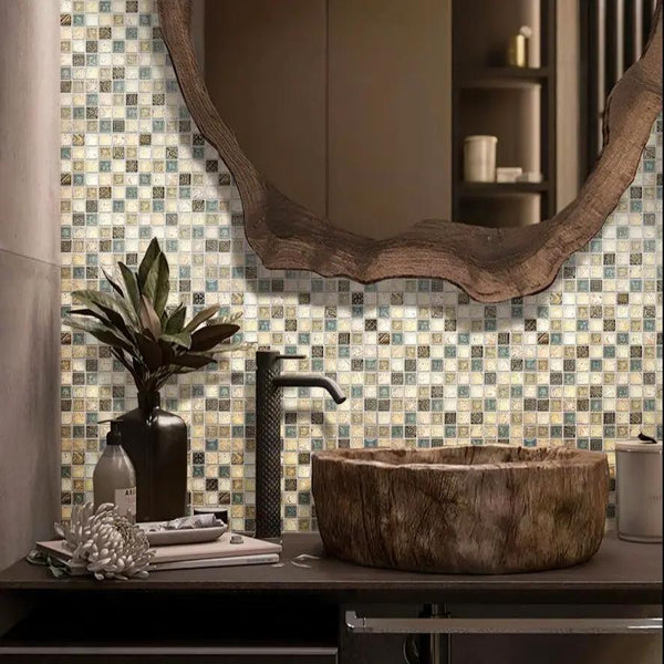 Beige 12x12 Polished Square Glass Resin Stone Mosaic Tile (5 pack, 4.75 sq ft/case)