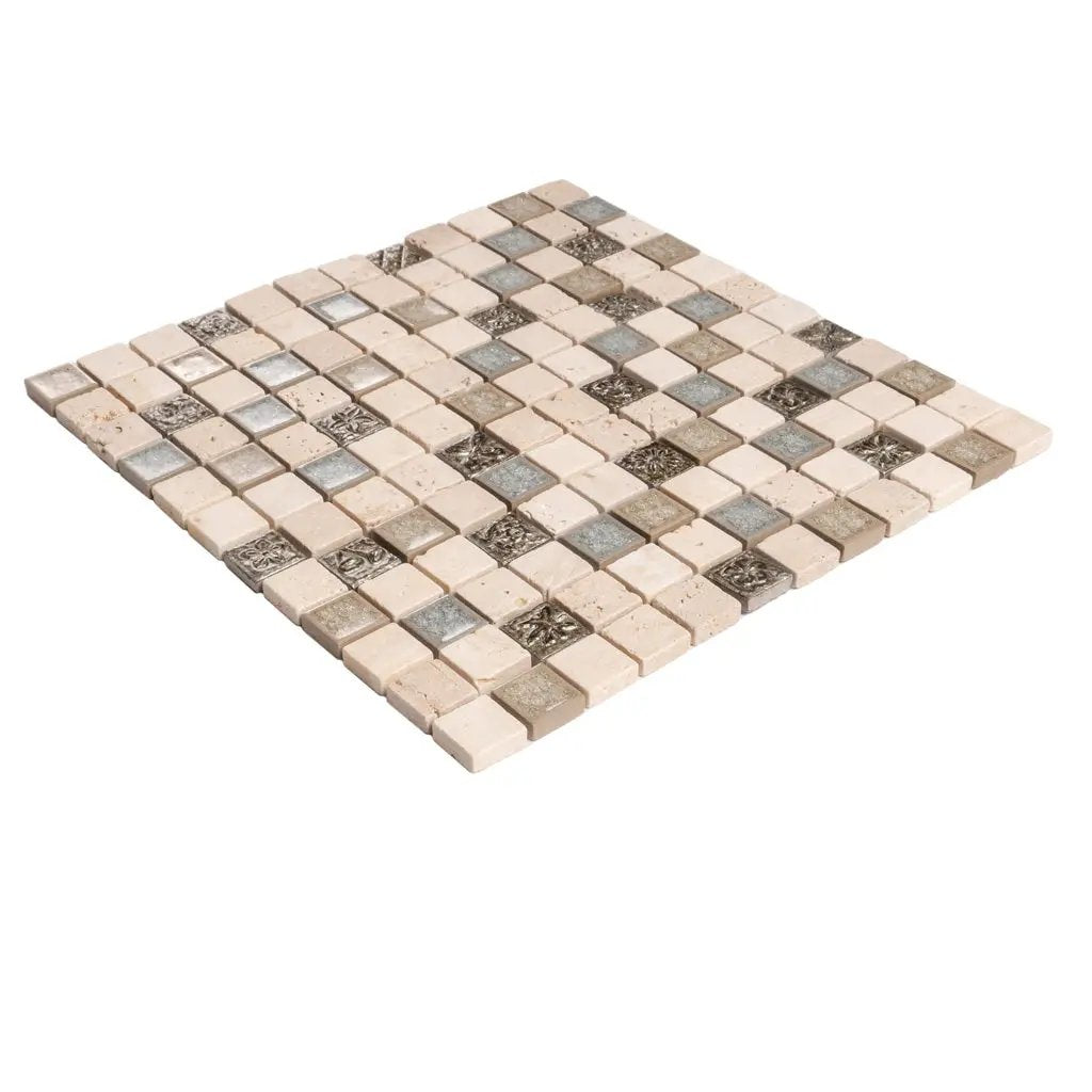 Beige 12x12 Polished Square Glass Resin Stone Mosaic Tile (5 pack, 4.75 sq ft/case) by Apollo Tile