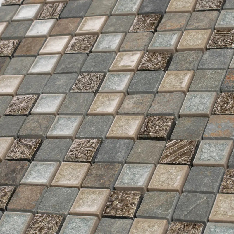 Beige Gray 12x12 Polished Square Glass Resin Stone Mosaic Tile (5 pack, 4.75 sq ft/case) by Apollo Tile