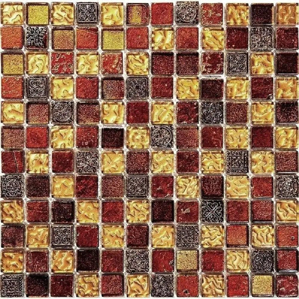 Gold Red 12x12 Glossy Foiled Square Glass Resin Stone Mosaic Tile (5 pack, 4.75 sq ft/case), photo 2 of 4