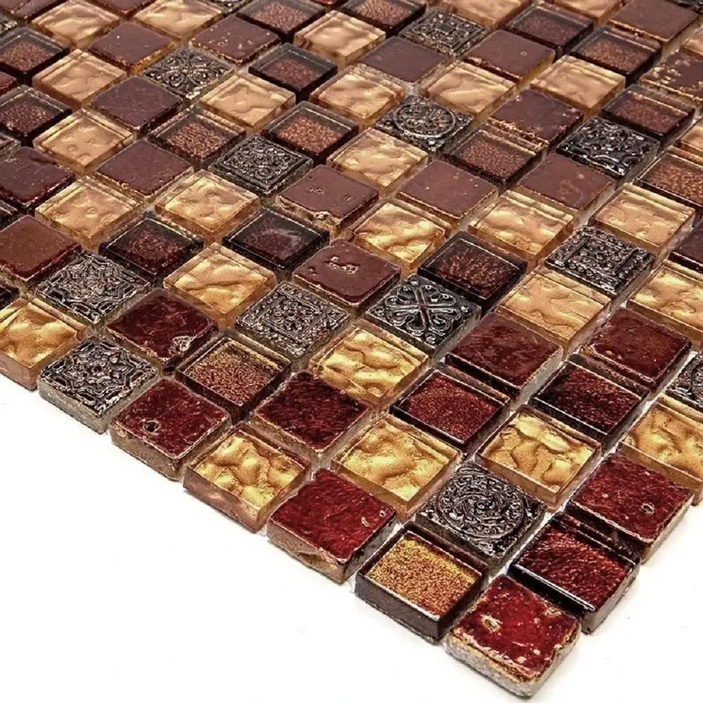 Gold Red 12x12 Glossy Foiled Square Glass Resin Stone Mosaic Tile (5 pack, 4.75 sq ft/case) by Apollo Tile