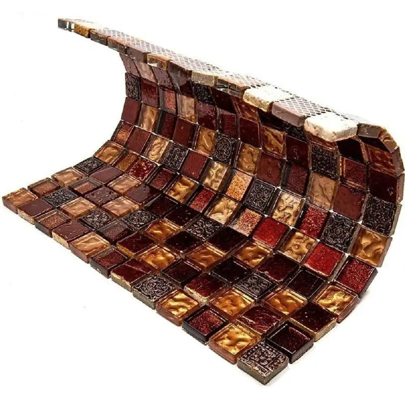 Gold Red 12x12 Glossy Foiled Square Glass Resin Stone Mosaic Tile (5 pack, 4.75 sq ft/case) by Apollo Tile
