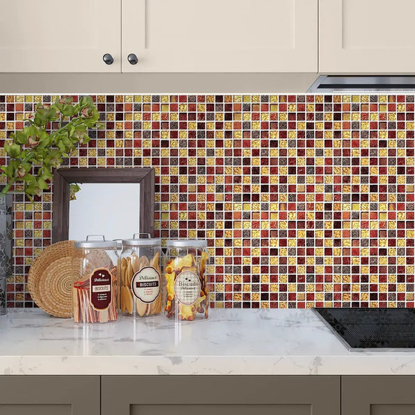 Gold Red 12x12 Glossy Foiled Square Glass Resin Stone Mosaic Tile (5 pack, 4.75 sq ft/case)