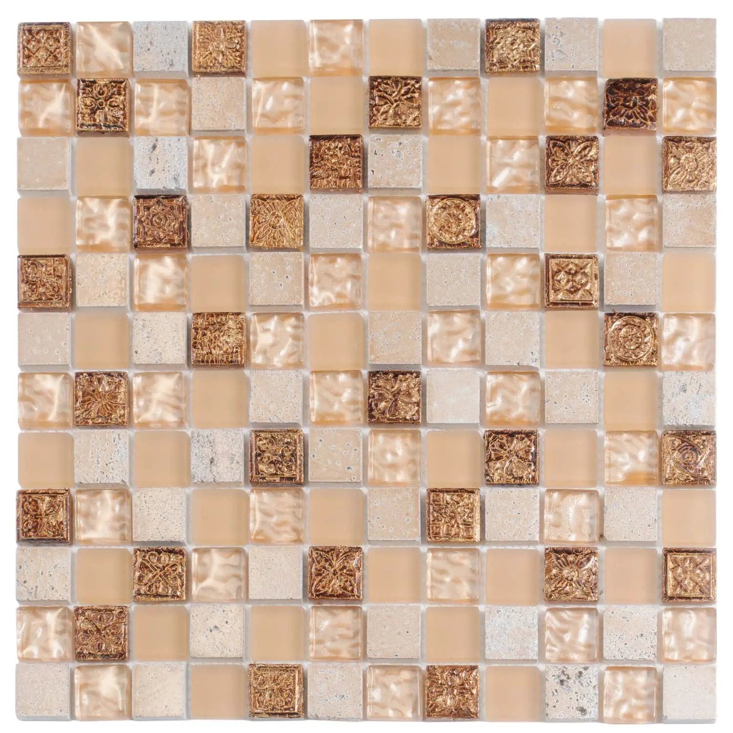 Beige 12x12 Glossy Foiled Square Glass Resin Stone Mosaic Tile (5 pack, 4.75 sq ft/case) by Apollo Tile