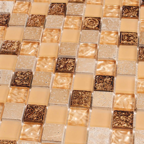 Beige 12x12 Glossy Foiled Square Glass Resin Stone Mosaic Tile (5 pack, 4.75 sq ft/case), photo 2 of 5