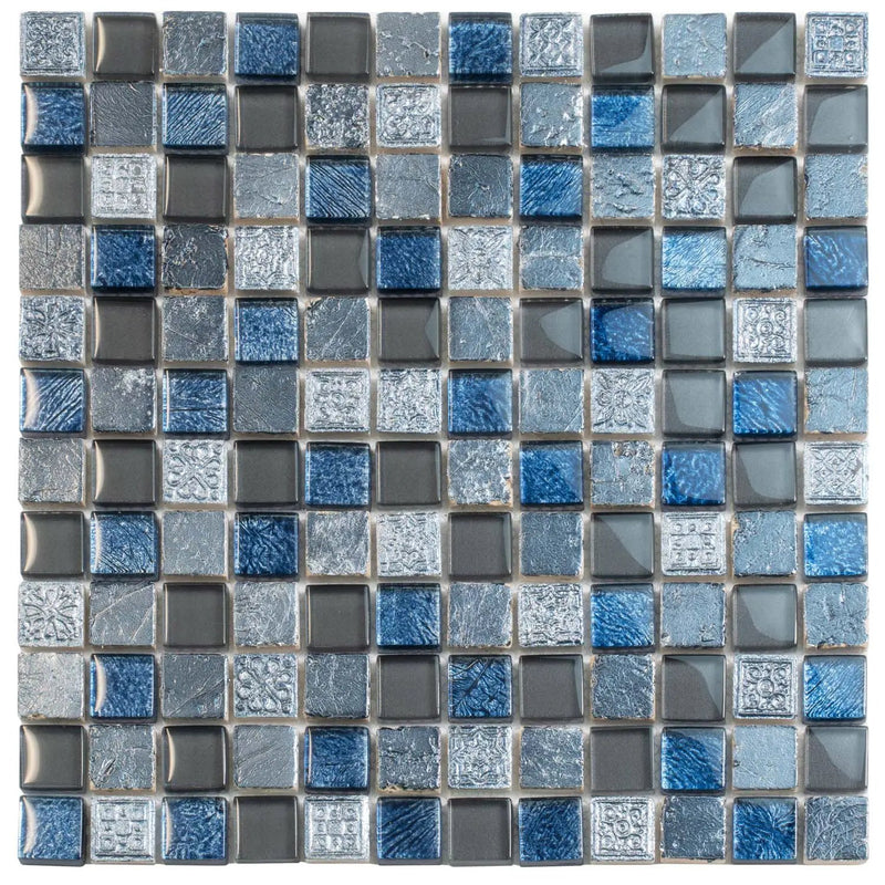 Gray Blue 12x12 Glossy Foiled Square Glass Resin Stone Mosaic Tile (5 pack, 4.75 sq ft/case) by Apollo Tile