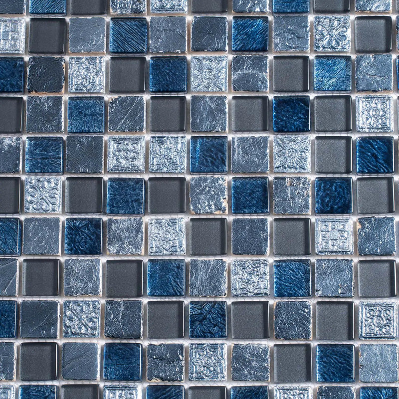 Gray Blue 12x12 Glossy Foiled Square Glass Resin Stone Mosaic Tile (5 pack, 4.75 sq ft/case) by Apollo Tile