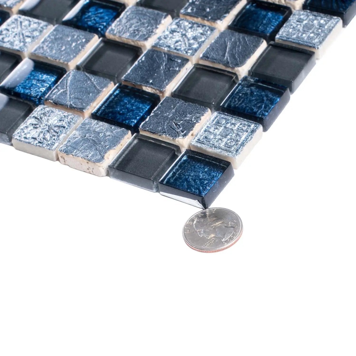 Gray Blue 12x12 Glossy Foiled Square Glass Resin Stone Mosaic Tile (5 pack, 4.75 sq ft/case) by Apollo Tile