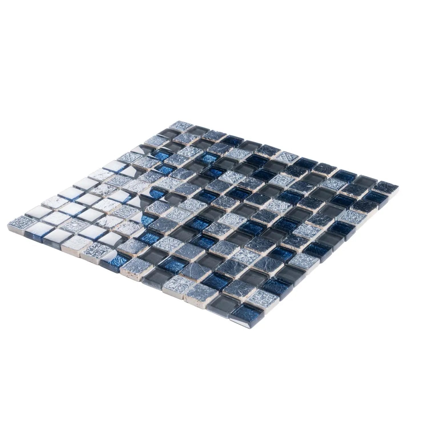 Gray Blue 12x12 Glossy Foiled Square Glass Resin Stone Mosaic Tile (5 pack, 4.75 sq ft/case) by Apollo Tile