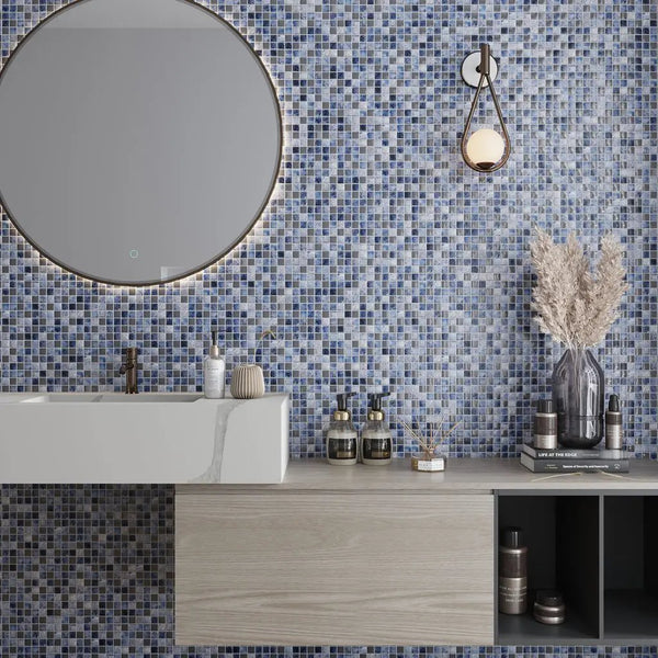 Gray Blue 12x12 Glossy Foiled Square Glass Resin Stone Mosaic Tile (5 pack, 4.75 sq ft/case), photo 2 of 9
