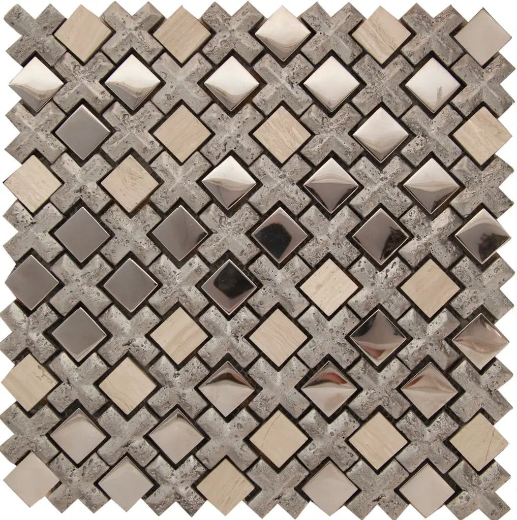 Gray Beige 11x11 Polished Matte Textured Square Glass Resin Stone Mosaic Tile (5 pack, 4.2 sq ft/case) by Apollo Tile