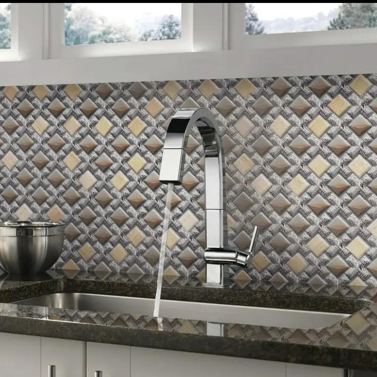 Gray Beige 11x11 Polished Matte Textured Square Glass Resin Stone Mosaic Tile (5 pack, 4.2 sq ft/case) by Apollo Tile
