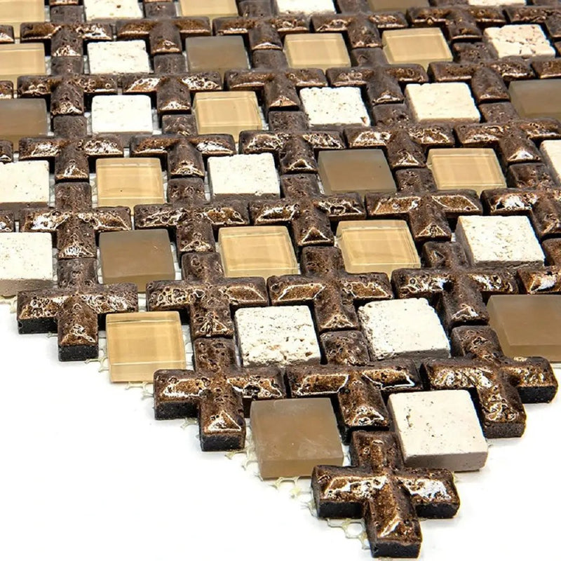 Brown 11x11 Polished Matte Textured Square Glass Resin Stone Mosaic Tile (5 pack, 4.2 sq ft/case) by Apollo Tile