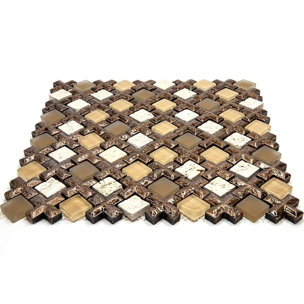 Brown 11x11 Polished Matte Textured Square Glass Resin Stone Mosaic Tile (5 pack, 4.2 sq ft/case) by Apollo Tile