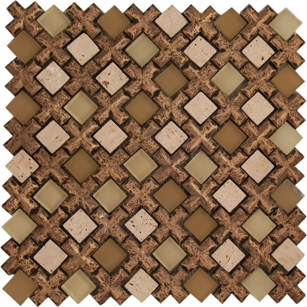 Brown 11x11 Polished Matte Textured Square Glass Resin Stone Mosaic Tile (5 pack, 4.2 sq ft/case), photo 2 of 4